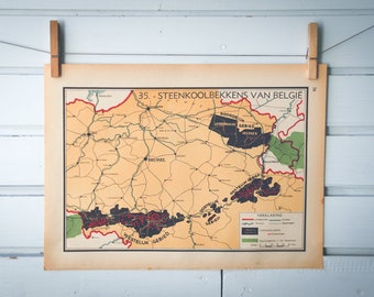 1941 Vintage Belgium Coal Basins Map