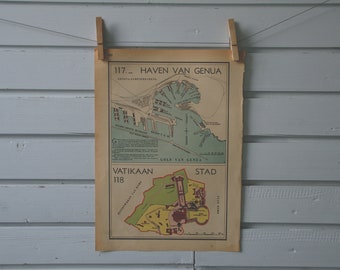 1941 Vintage Vatican & Genoa Map