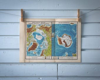 1946 Vintage Polar Regions Map