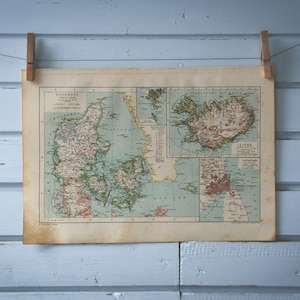 Carte vintage du Danemark et de l'Islande de 1904