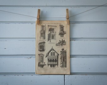 1887 Vintage Balcony Lithograph Illustration