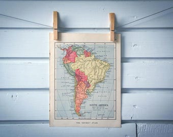 1930s Vintage South America Map