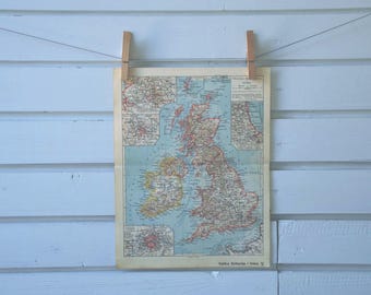 1938 Vintage Map of United Kingdom & Ireland