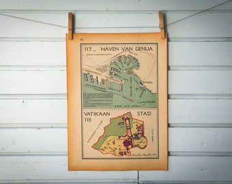 1941 Vintage Vatican & Genoa Map