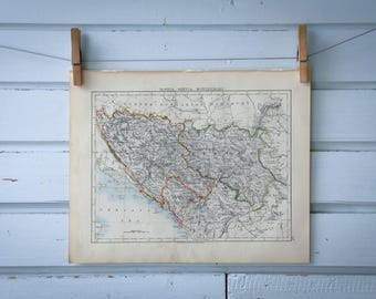 1904 Vintage Bosnia & Serbia Map
