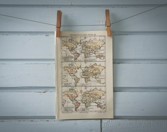 1907 Vintage Bird Areals World Map