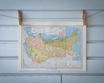 1967 Vintage USSR Cattle Breeding Map