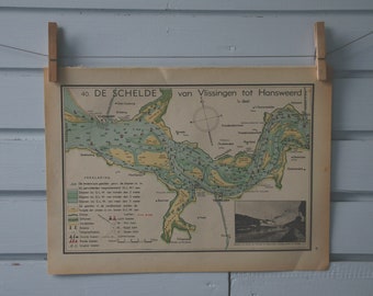 1941 Vintage Map of River Schelde