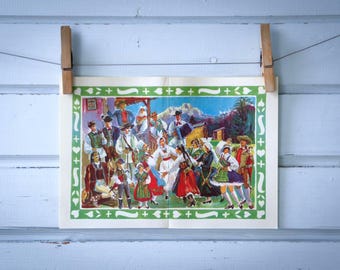 1955 Vintage Slovenian Folk Costumes Illustration