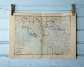 1971 Vintage Middle Ages Archaeology Map of Yugoslavia