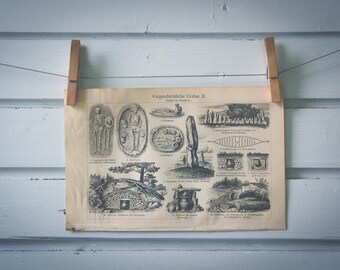 1907 Vintage Prehistoric Burials Lithograph Illustration