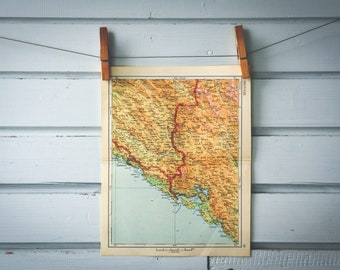 1961 Vintage Bosnia, Croatia & Montenegro Tripoint Map