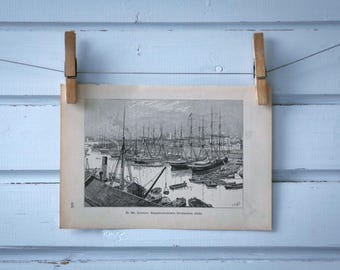 1890 Vintage West India Docks Lithograph Illustration