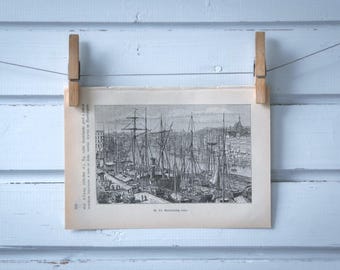 1892 Vintage Szczecin Lithograph Illustration