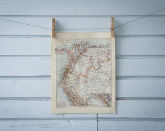 1907 Vintage Colombia, Venezuela & Ecuador Map