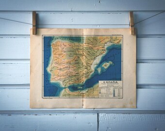 1937 Vintage Tectonic Map of Spain