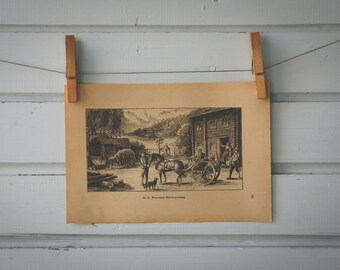 1892 Vintage Fast Skyds Station Lithograph Illustration