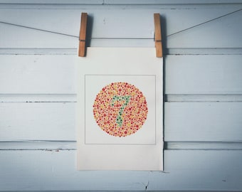 1986 Vintage Number 7 Ishihara Color Test Plate