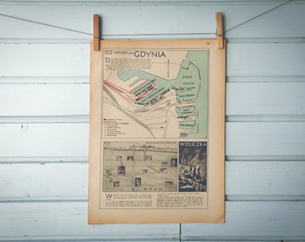 1941 Vintage Map of Gdynia
