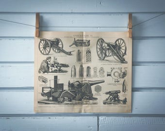 1887 Vintage Artillery Lithograph Illustration