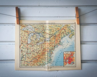1956 Vintage Map of Northeast USA