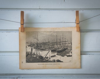 1890 Vintage West India Docks Lithograph Illustration