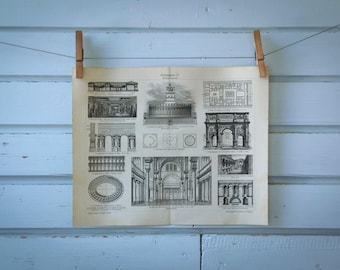 1907 Vintage Roman Architecture Lithograph Illustration