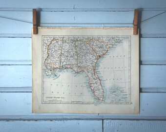 1892 Vintage Southeast USA Map
