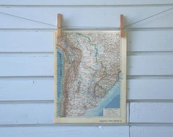 1938 Vintage Map of Argentina, Chile, Bolivia, Paraguay & Uruguay