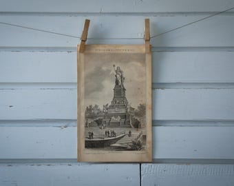 1887 Vintage Niederwalddenkmal Lithograph Illustration