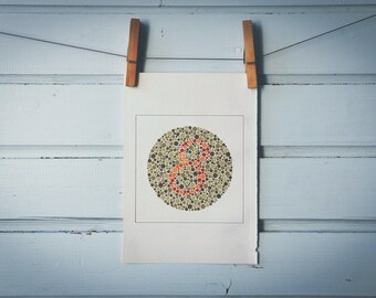 1986 Vintage Number 8 Ishihara Color Test Plate