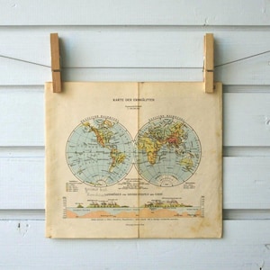1932 Vintage World Hemispheres Map