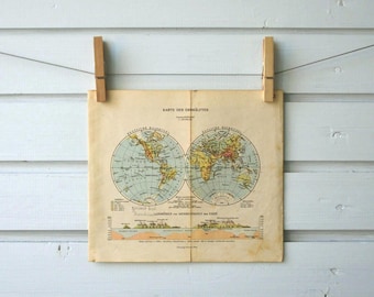 1932 Vintage World Hemispheres Map