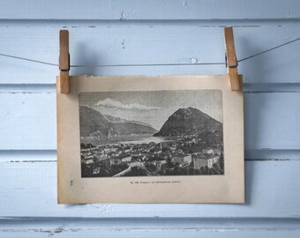 1890 Vintage Lugano Lithograph Illustration