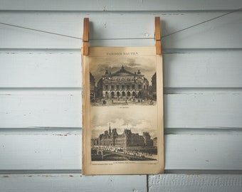 1887 Vintage Parisian Architecture Lithograph Illustration