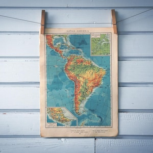 Carte de l'Amérique du Sud, vintage 1958