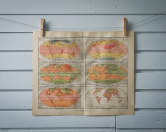 1928 Vintage World Temperature Map