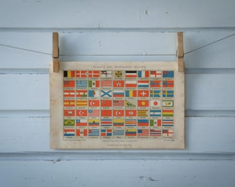 1887 Vintage Flags Cromolithograph Illustration