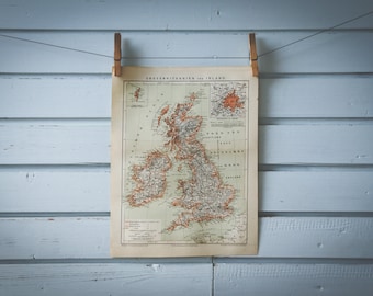 1887 Vintage Map of United Kingdom & Ireland