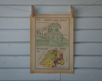1941 Vintage Vatican & Genoa Map