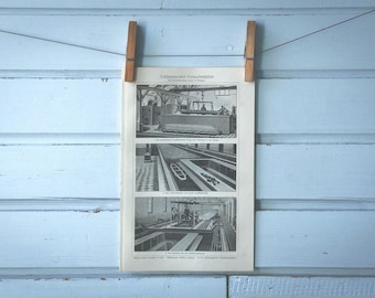 1907 Vintage Ship Model Basin Lithograph Illustration