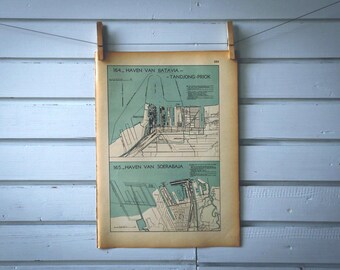 1941 Vintage Jakarta & Surabaya Ports Map