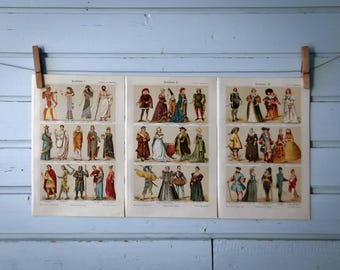 1907 Vintage Costumes Chromolithograph Illustration