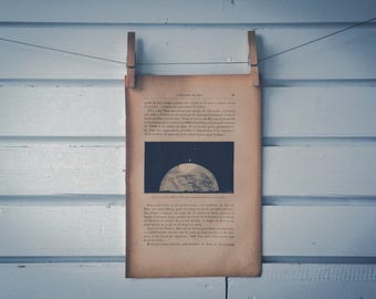 1884 Vintage Phobos & Moon Size Comparison Illustration