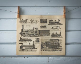 1887 Vintage Locomotives Lithograph Illustration