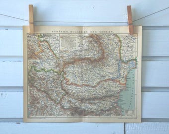 1894 Vintage Romania & Bulgaria Map