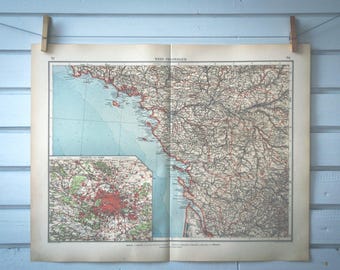 1906 Vintage West France Map