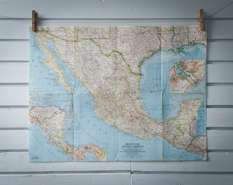 1961 Vintage National Geographic Map of Mexico