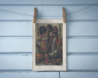 1907 Vintage Asian Art Chromolithograph Illustration