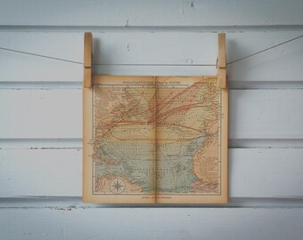 1925 Vintage Map of North Atlantic Ocean in Winter